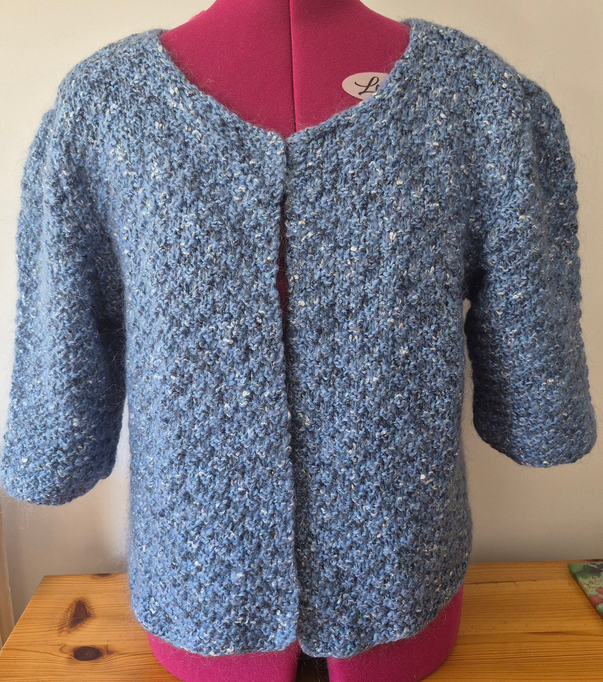 Gilet bleu à paillettes - manches courtes - tricotopia